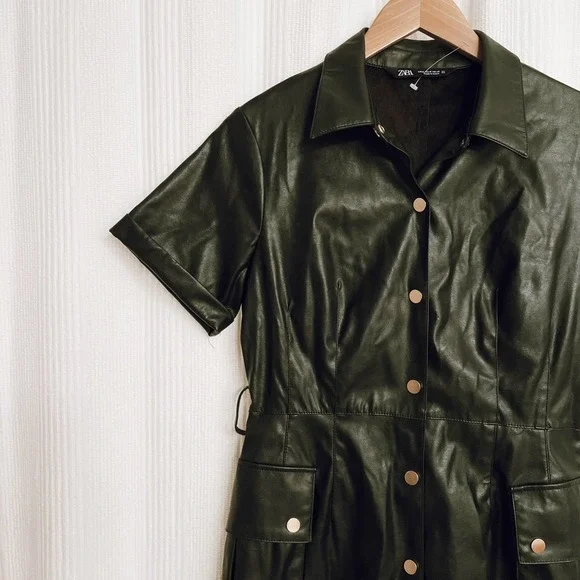 Zara Faux Leather Snap Front Dress Black - Picture 9 of 10